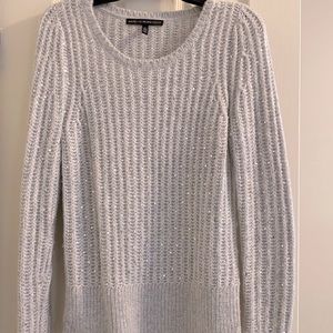WHBM grey cable knit bejeweled knit sweater